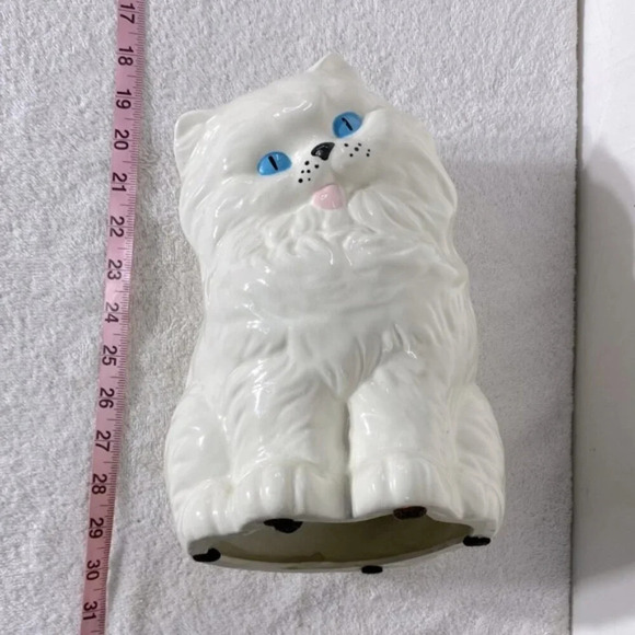 Vintage Ceramic  Blue Eyed Persian Cat Statue Kitty Meow - Picture 16 of 16